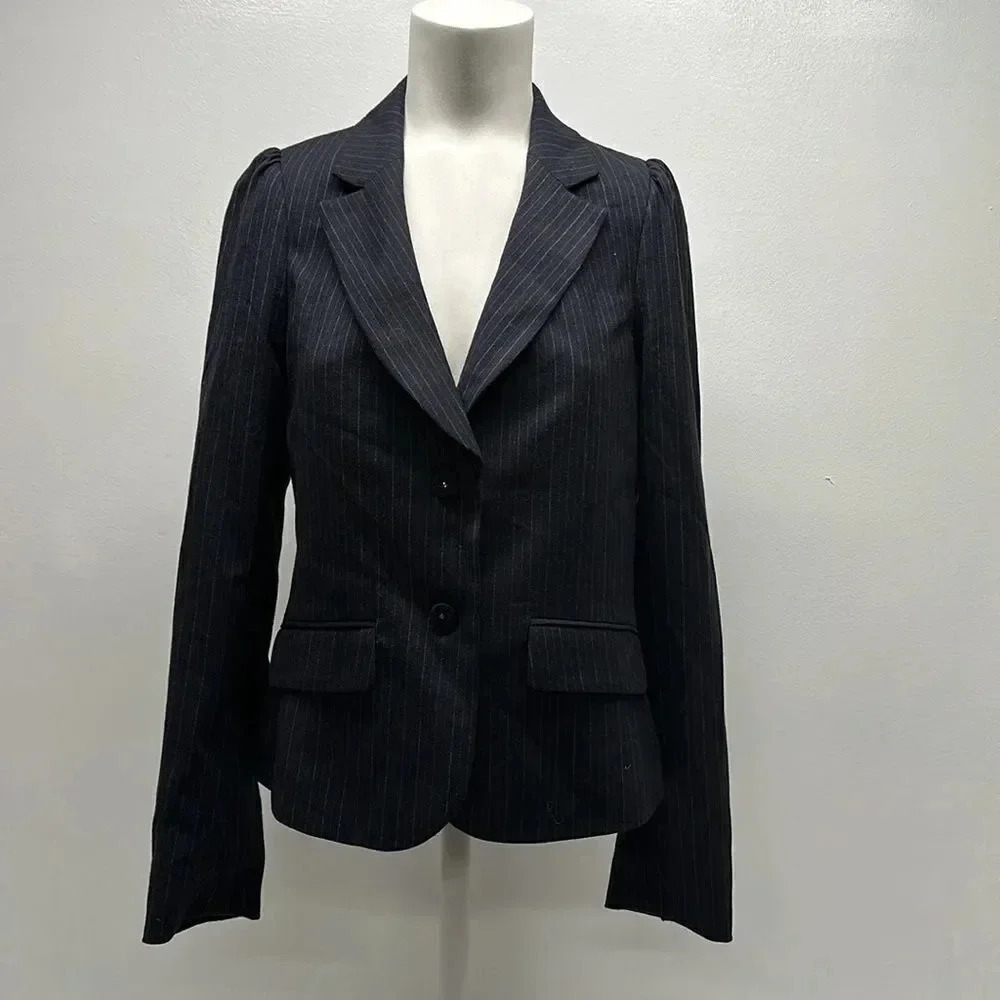 Rebecca Taylor Jacket Suit Blazer Wool Pinstriped Striped Navy Blue New Size 8